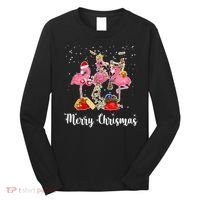 Three Flamingos Merry Christmas Long Sleeve Shirt thumb 0