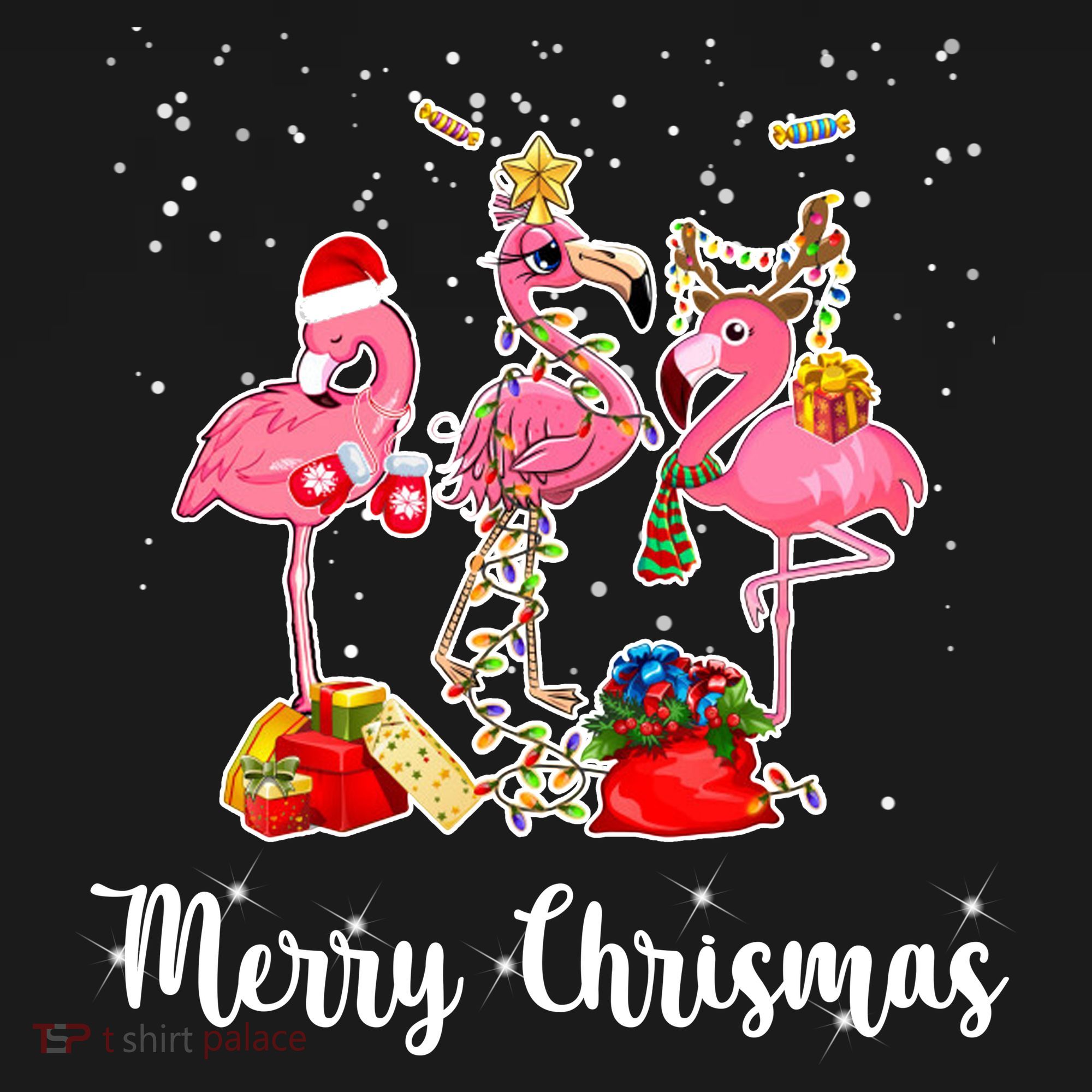 Three Flamingos Merry Christmas Apron