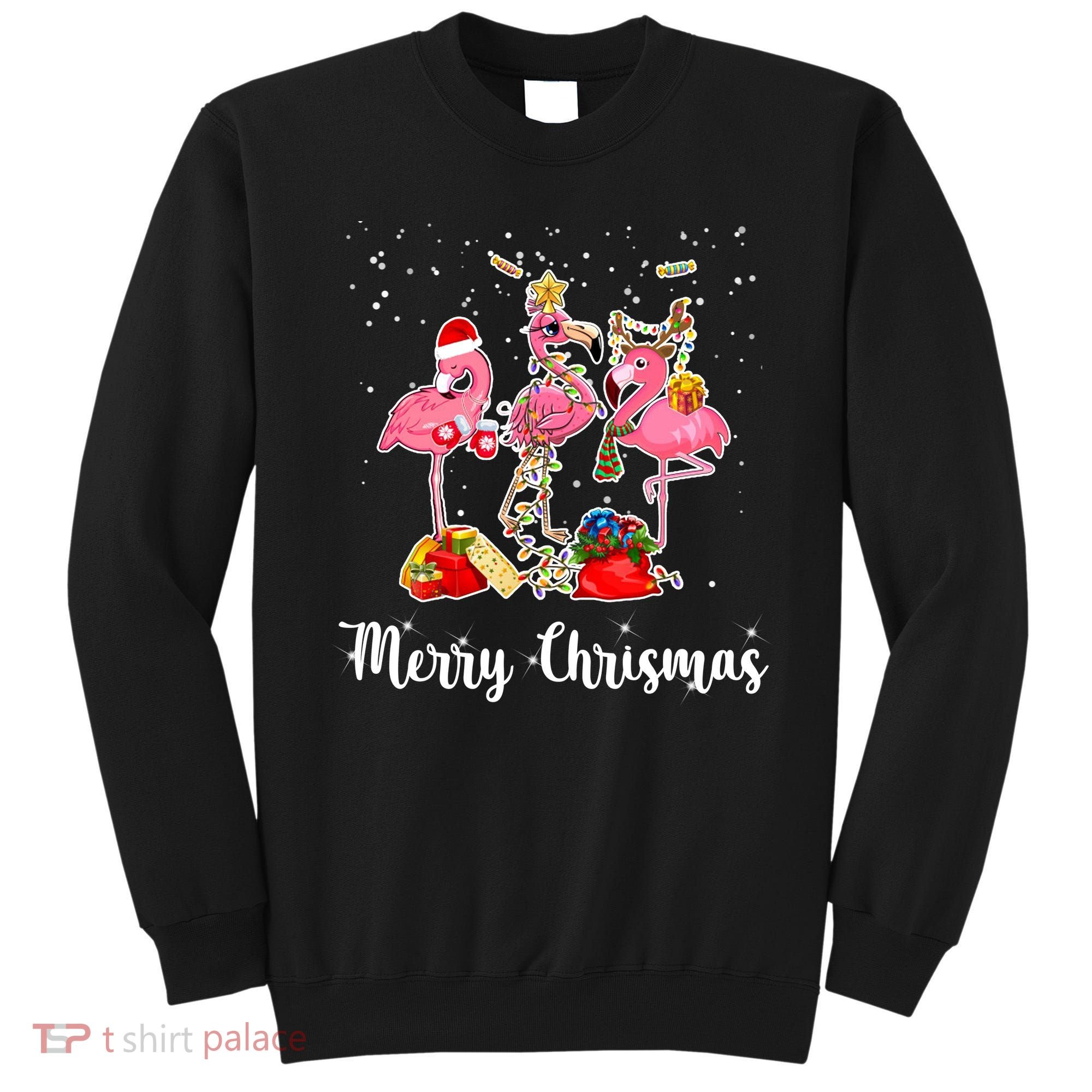 Three Flamingos Merry Christmas Sweatshirt