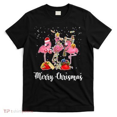 Three Flamingos Merry Christmas T-Shirt