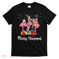 Three Flamingos Merry Christmas T-Shirt thumb 0