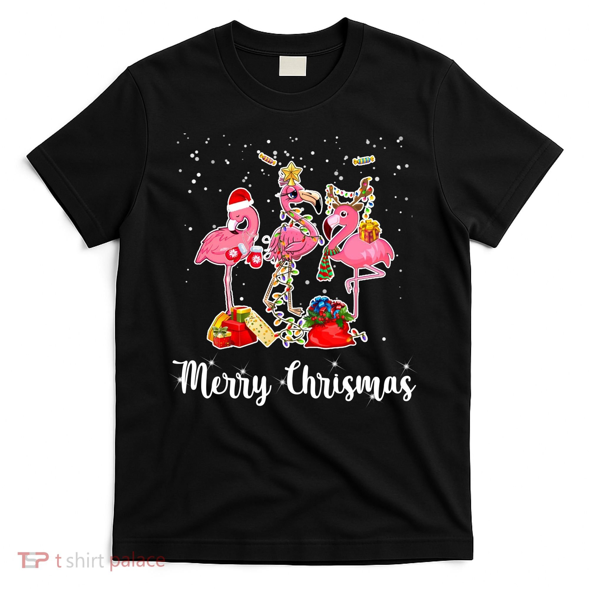 Three Flamingos Merry Christmas T-Shirt