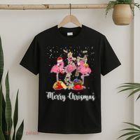 Three Flamingos Merry Christmas T-Shirt thumb 2