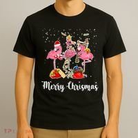 Three Flamingos Merry Christmas T-Shirt thumb 3