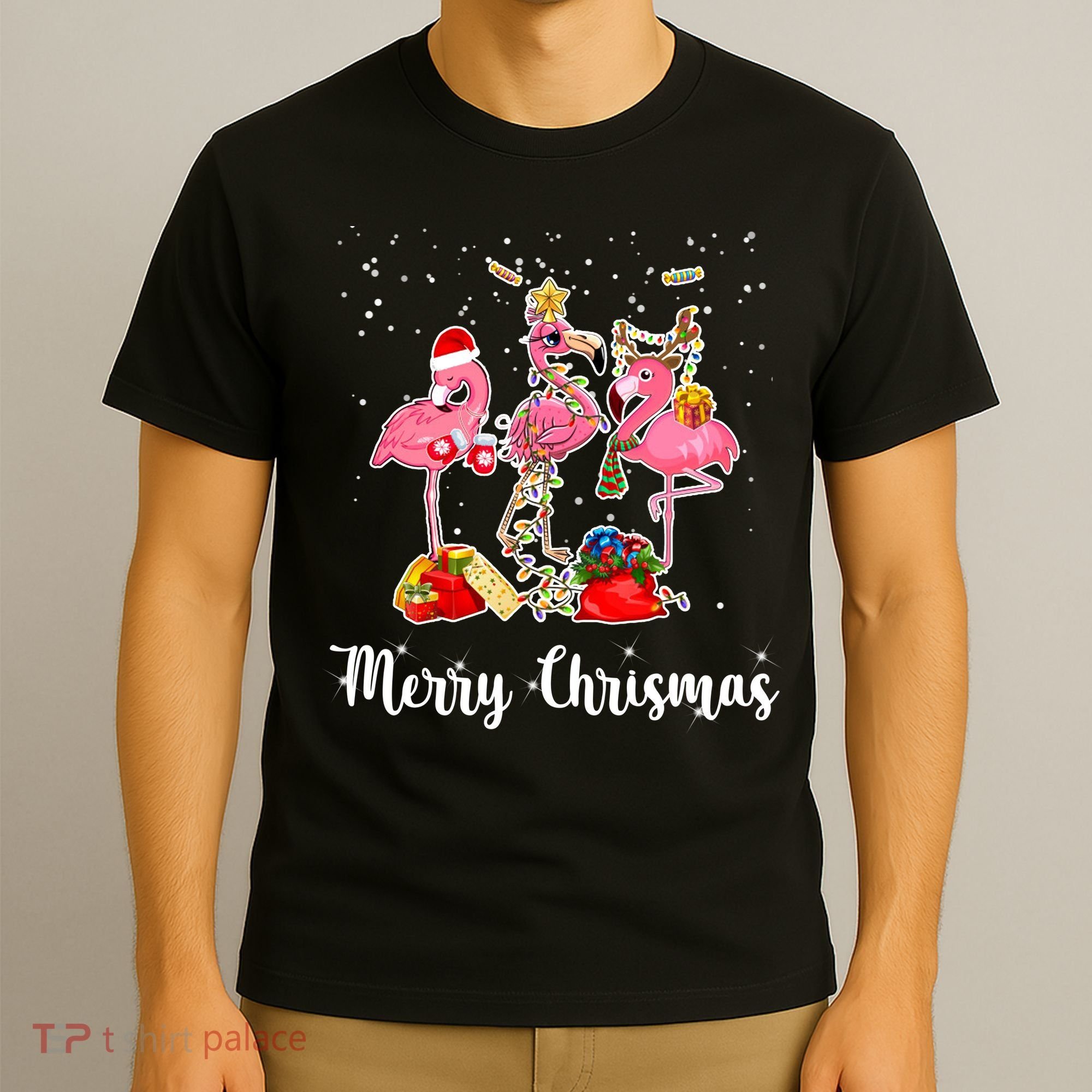 Three Flamingos Merry Christmas T-Shirt