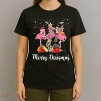 Three Flamingos Merry Christmas T-Shirt thumb 4