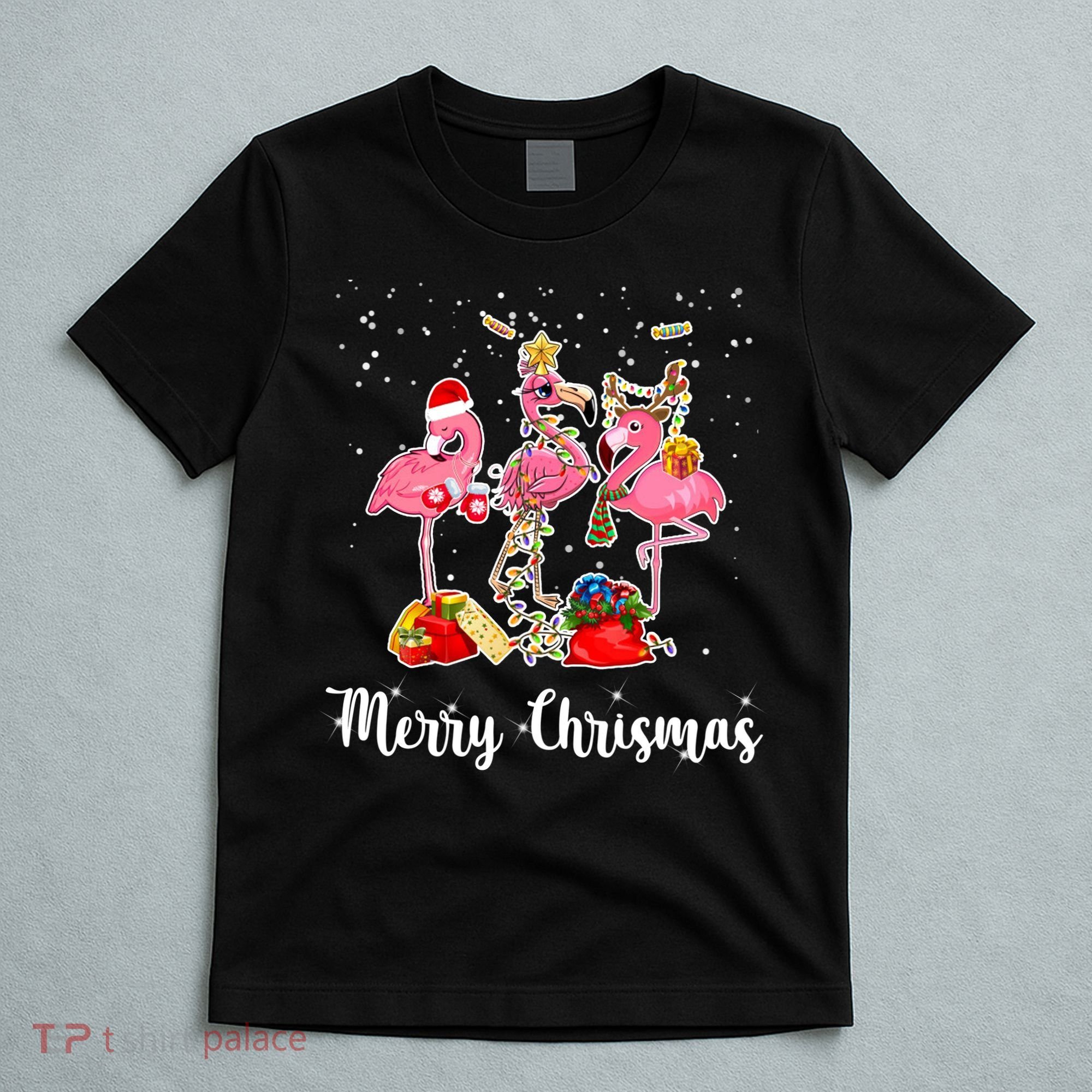 Three Flamingos Merry Christmas T-Shirt