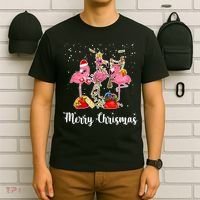 Three Flamingos Merry Christmas T-Shirt thumb 6