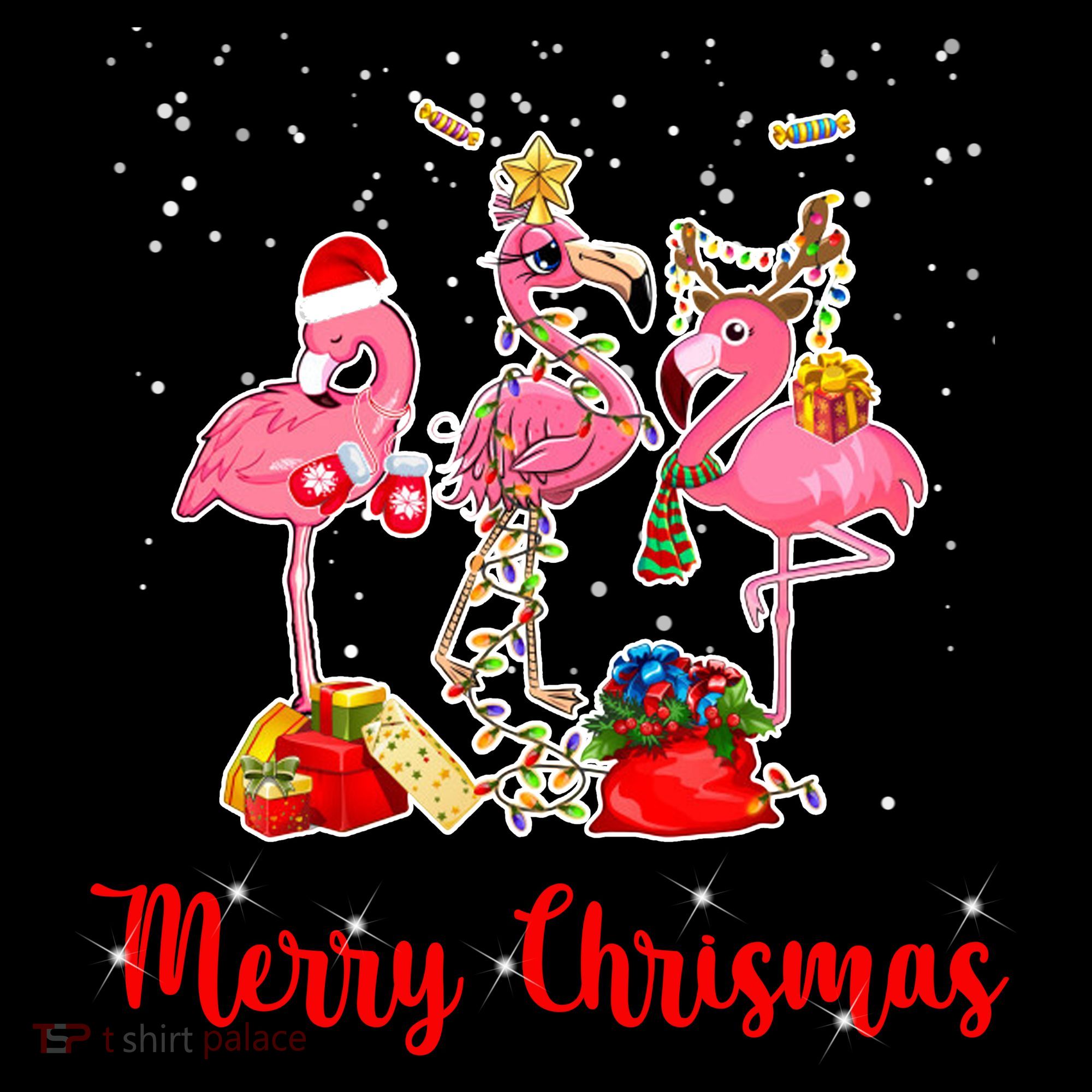 Three Flamingos Merry Christmas Coffee Mug