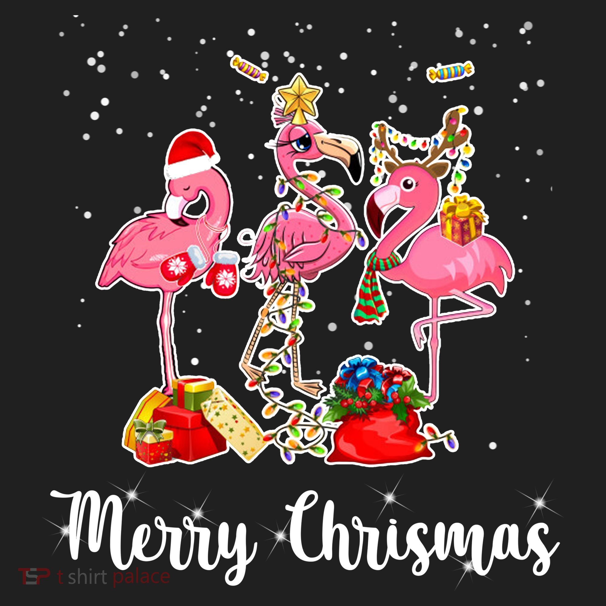 Three Flamingos Merry Christmas Beanie