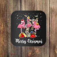 Three Flamingos Merry Christmas Coaster thumb 0