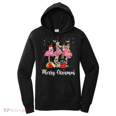 Three Flamingos Merry Christmas Women's Hoodie