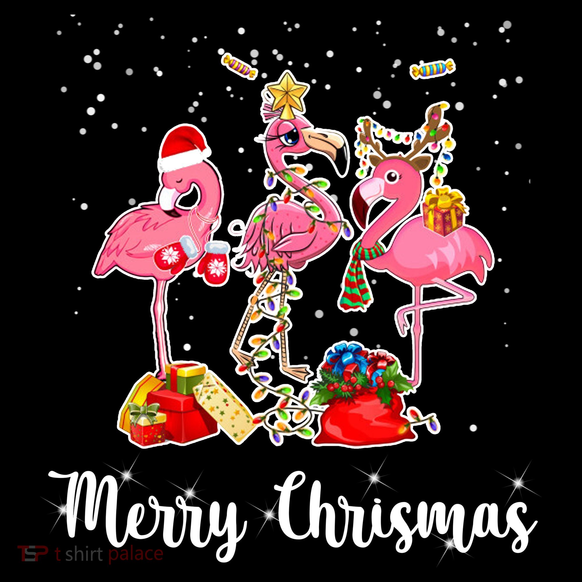 Three Flamingos Merry Christmas Women's Hoodie