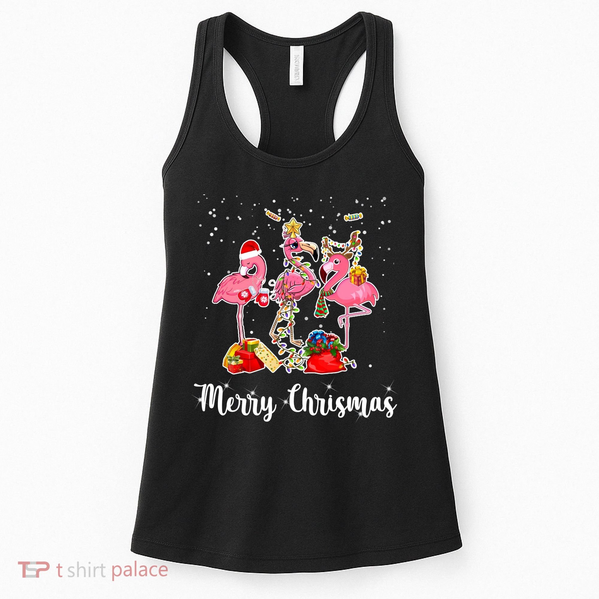 Three Flamingos Merry Christmas Women's Tank Top