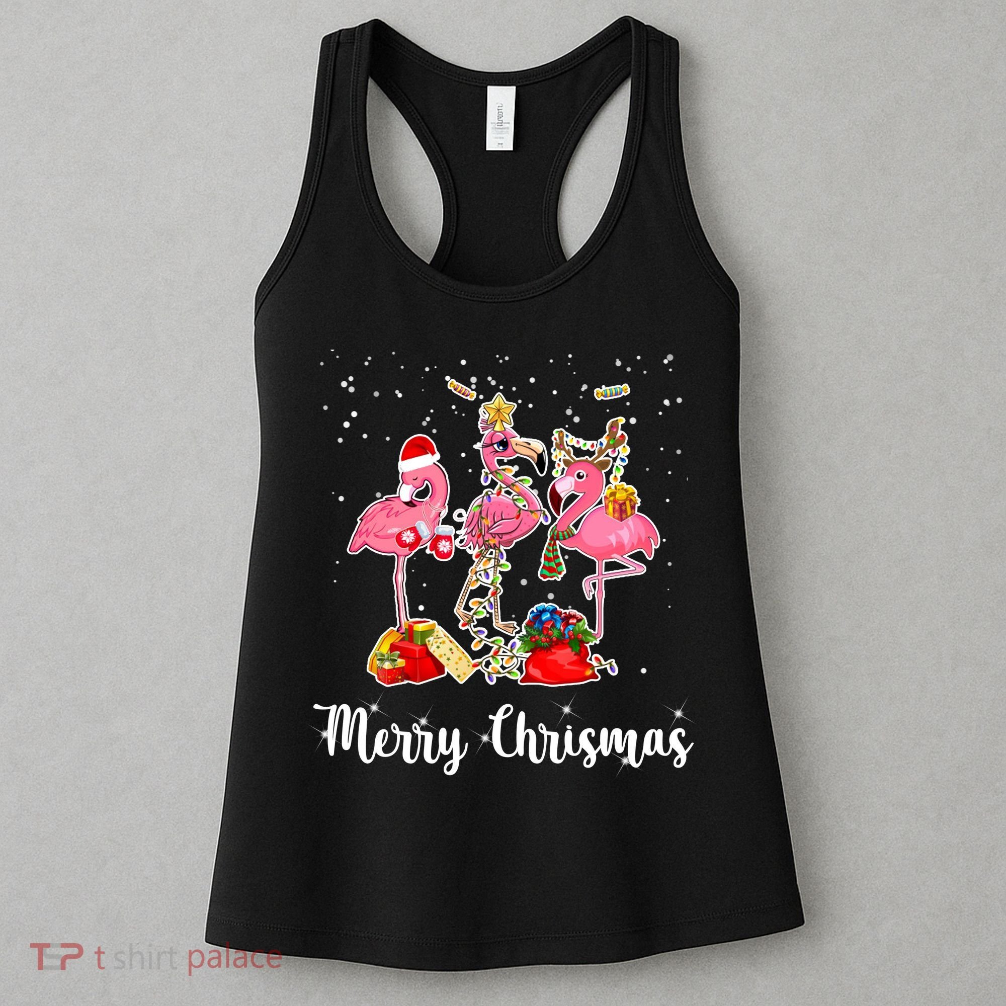 Three Flamingos Merry Christmas Women's Tank Top