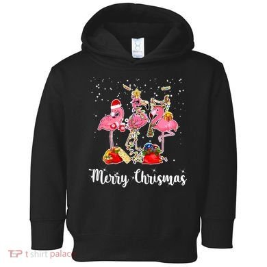 Three Flamingos Merry Christmas Toddler Hoodie