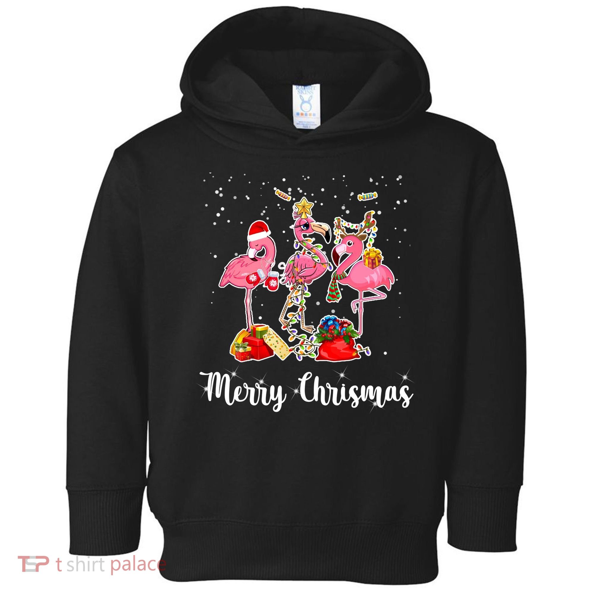 Three Flamingos Merry Christmas Toddler Hoodie