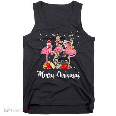 Three Flamingos Merry Christmas Tank Top