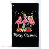 Three Flamingos Merry Christmas Golf Towel thumb 0
