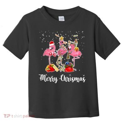 Three Flamingos Merry Christmas Toddler T-Shirt