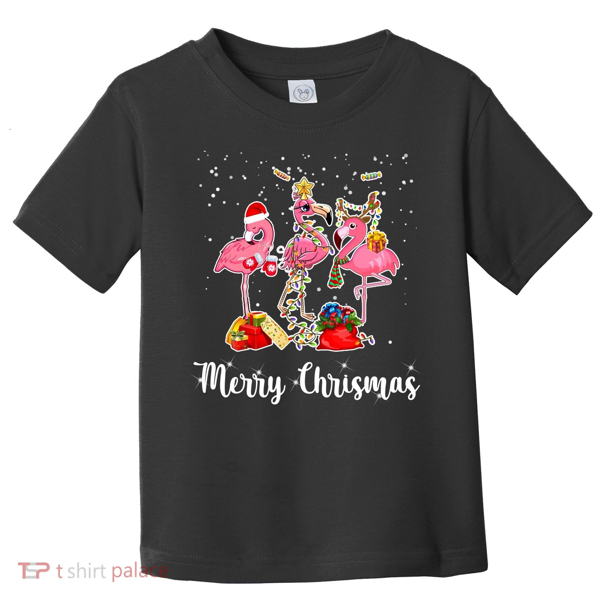 Three Flamingos Merry Christmas Toddler T-Shirt