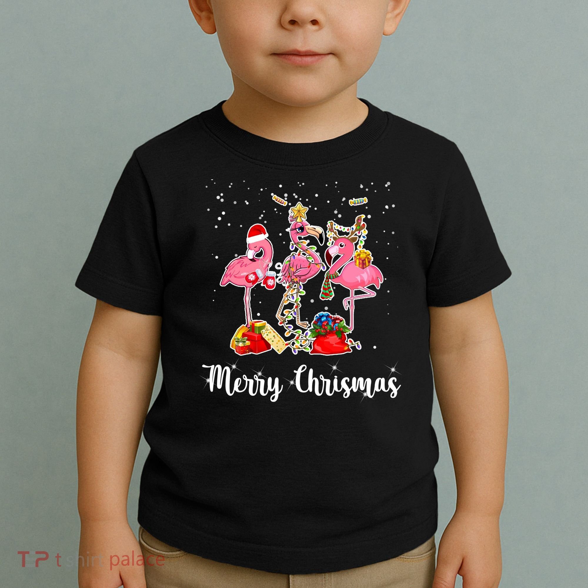 Three Flamingos Merry Christmas Toddler T-Shirt