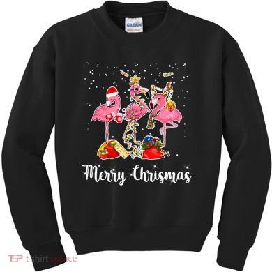 Three Flamingos Merry Christmas Kids Sweatshirt