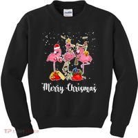 Three Flamingos Merry Christmas Kids Sweatshirt thumb 0