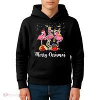 Three Flamingos Merry Christmas Kids Hoodie thumb 4