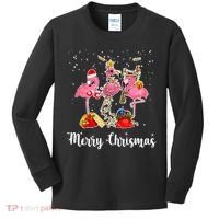 Three Flamingos Merry Christmas Kids Long Sleeve Shirt thumb 0