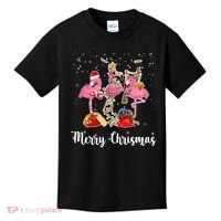 Three Flamingos Merry Christmas Kids T-Shirt thumb 0