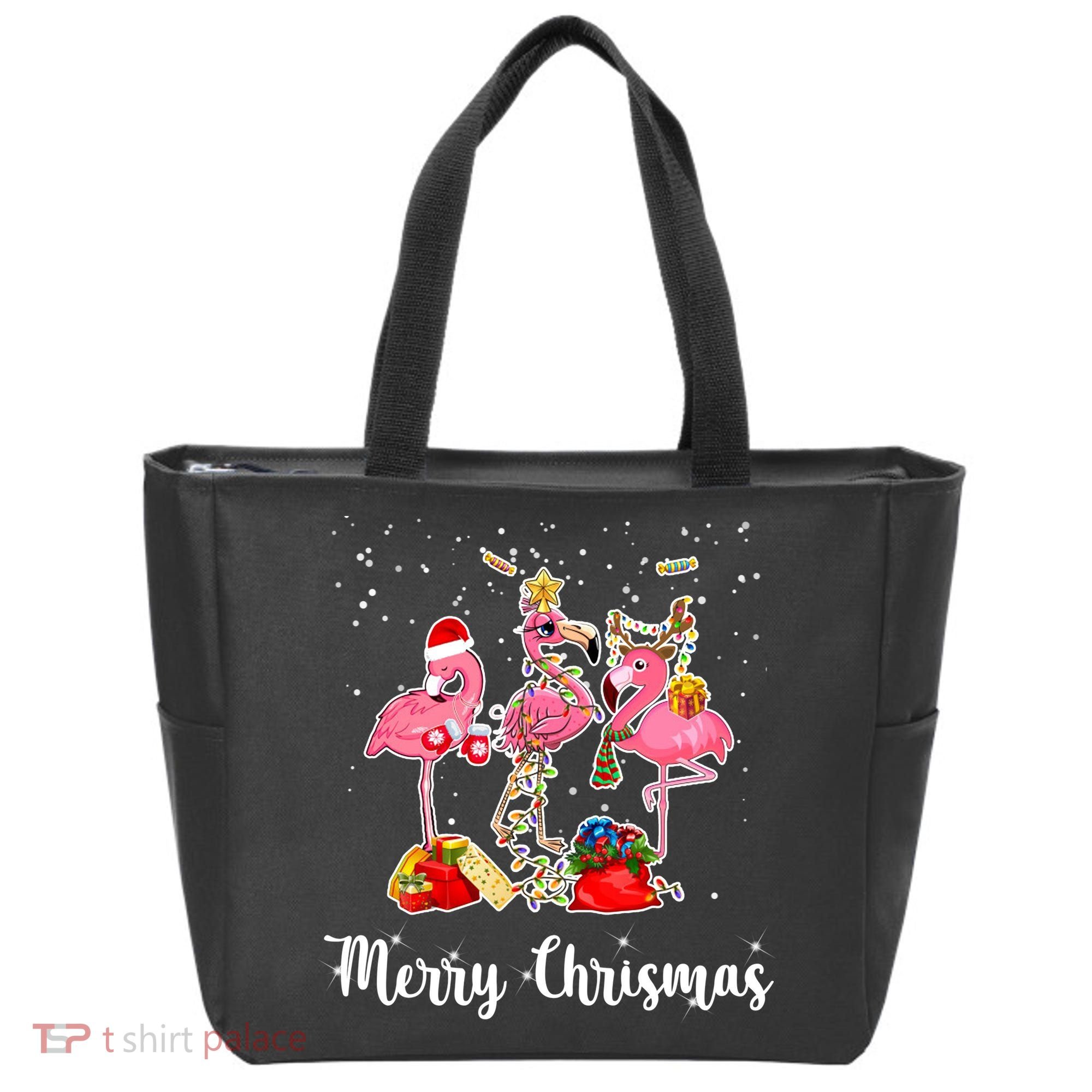 Three Flamingos Merry Christmas Tote Bag