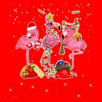 Three Flamingos Merry Christmas Santa Hat thumb 1