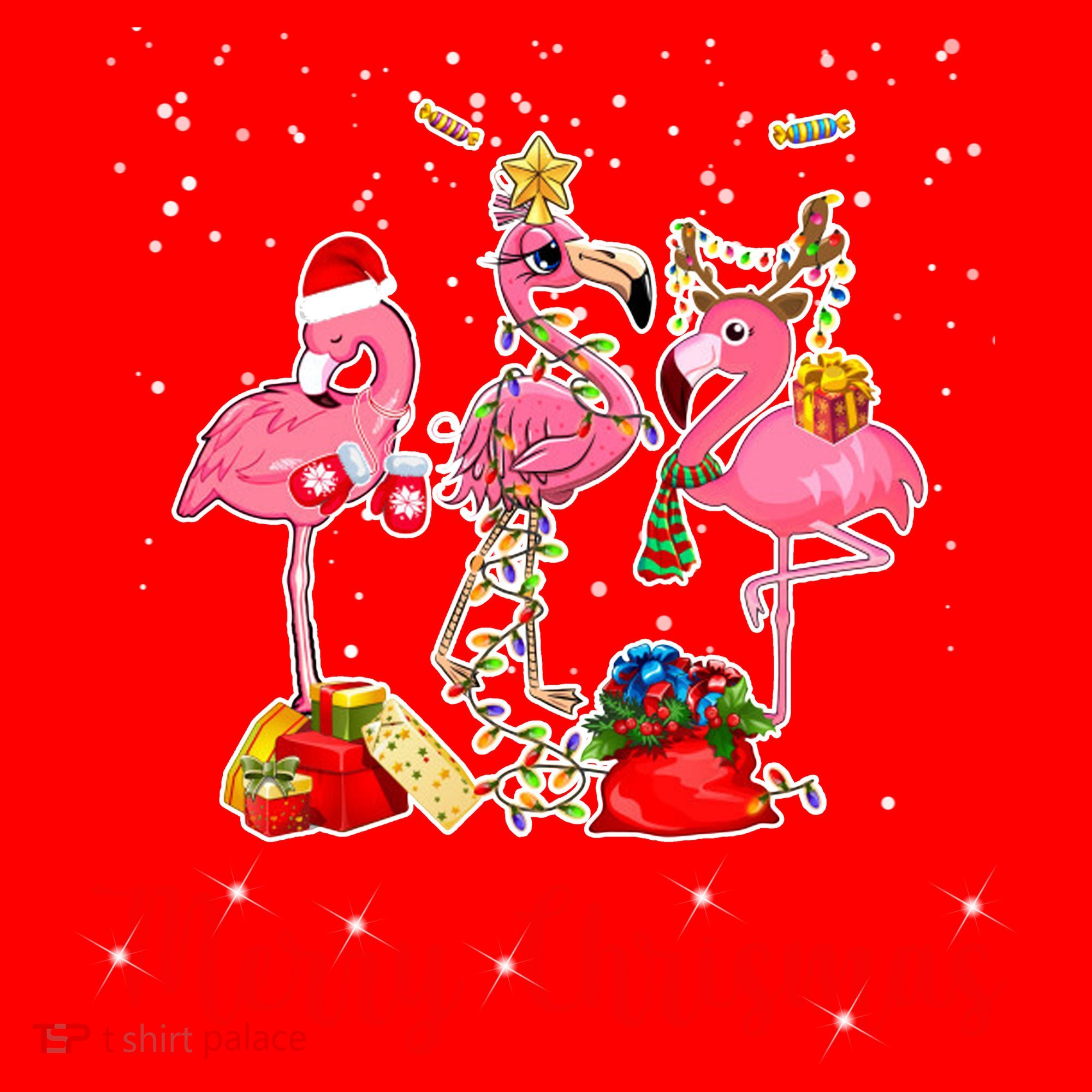 Three Flamingos Merry Christmas Santa Hat