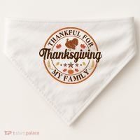 Thankful For My Family Thanksgiving Emblem USA-Made Doggie Bandana thumb 0