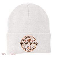 Thankful For My Family Thanksgiving Emblem Beanie thumb 0