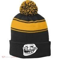 Troll Face Meme Funny Dank Meme Troll Face Stripe Pom Pom Beanie thumb 0