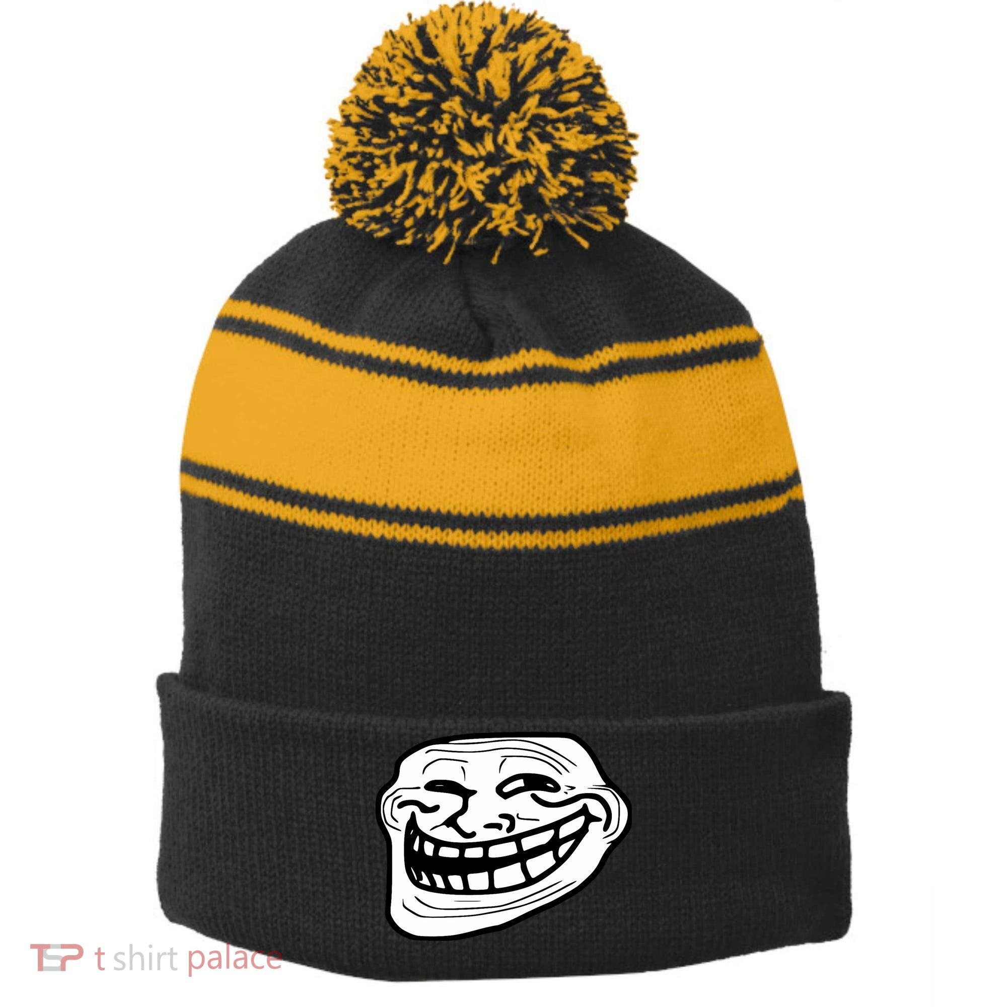 Troll Face Meme Funny Dank Meme Troll Face Stripe Pom Pom Beanie