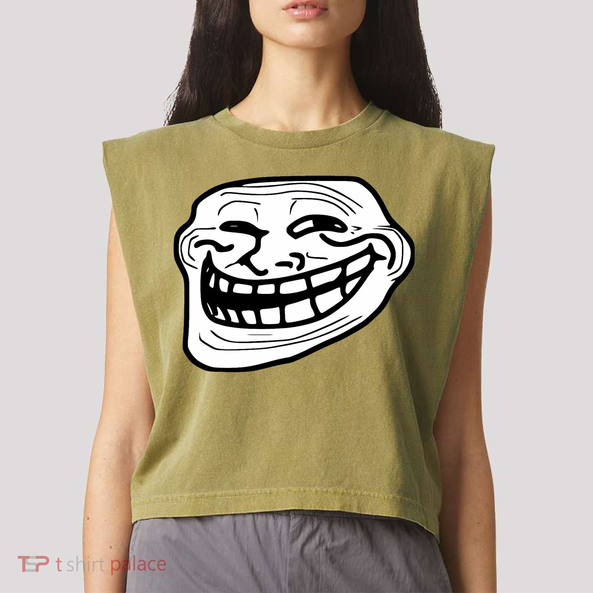 Troll Face Meme Funny Dank Meme Troll Face Garment-Dyed Women's Muscle Tee