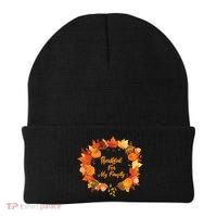 Thankful For My Family Holiday Wreath Thanksgiving Fall Gift Beanie thumb 0