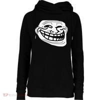 Troll Face Meme Funny Dank Meme Troll Face Womens Funnel Neck Pullover Hood thumb 0