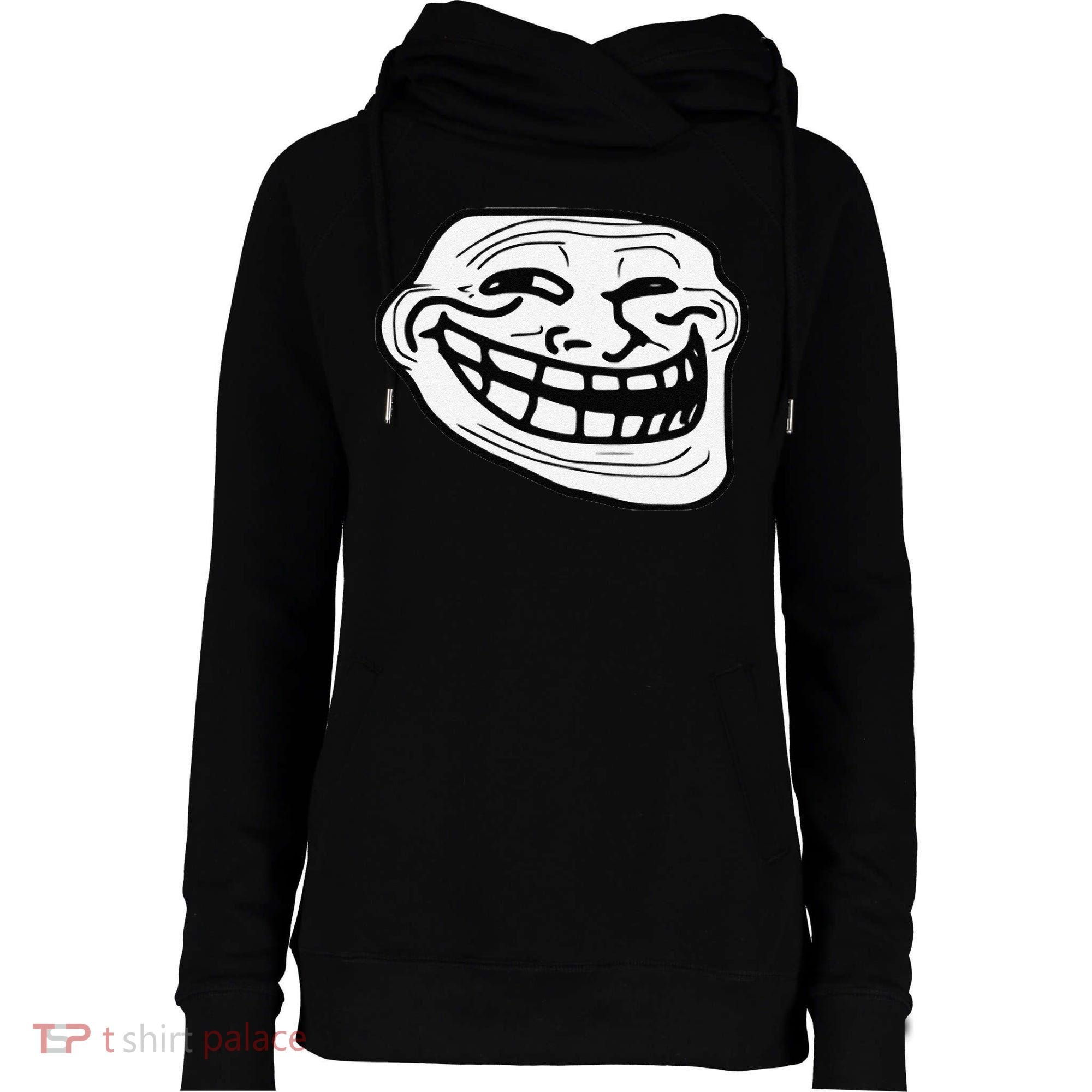 Troll Face Meme Funny Dank Meme Troll Face Womens Funnel Neck Pullover Hood