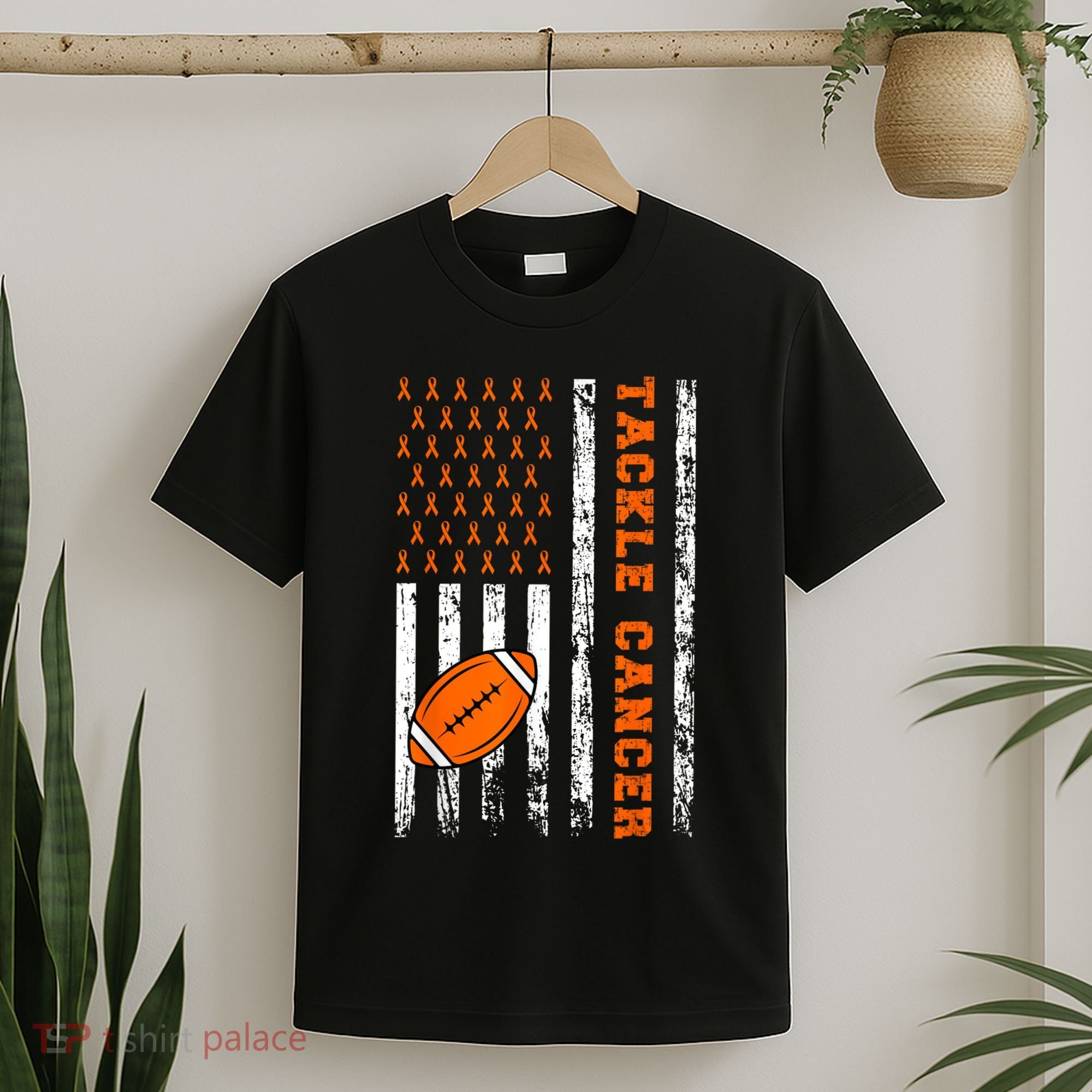 Tackle Football Orange Ribbon Leukemia Cancer Awareness T-Shirt