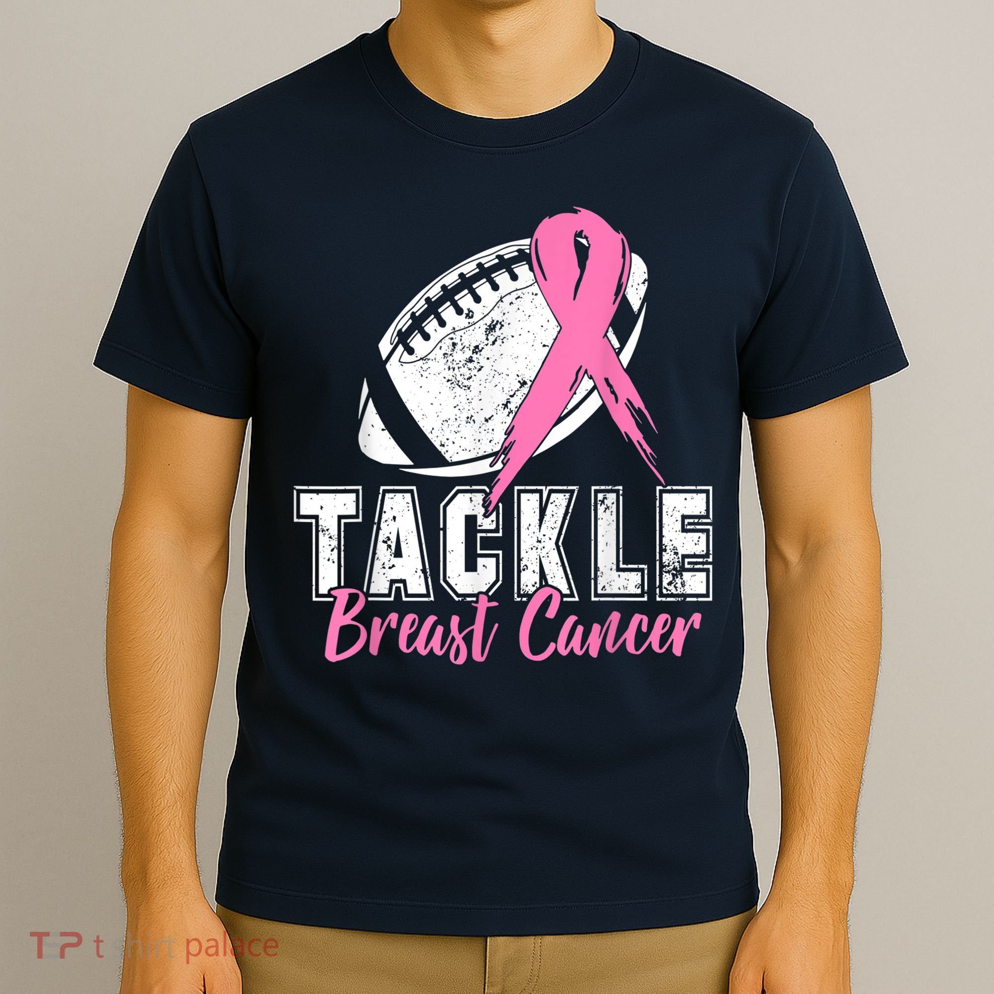 Tackle Football Pink Ribbon Breast Cancer Awareness T-Shirt