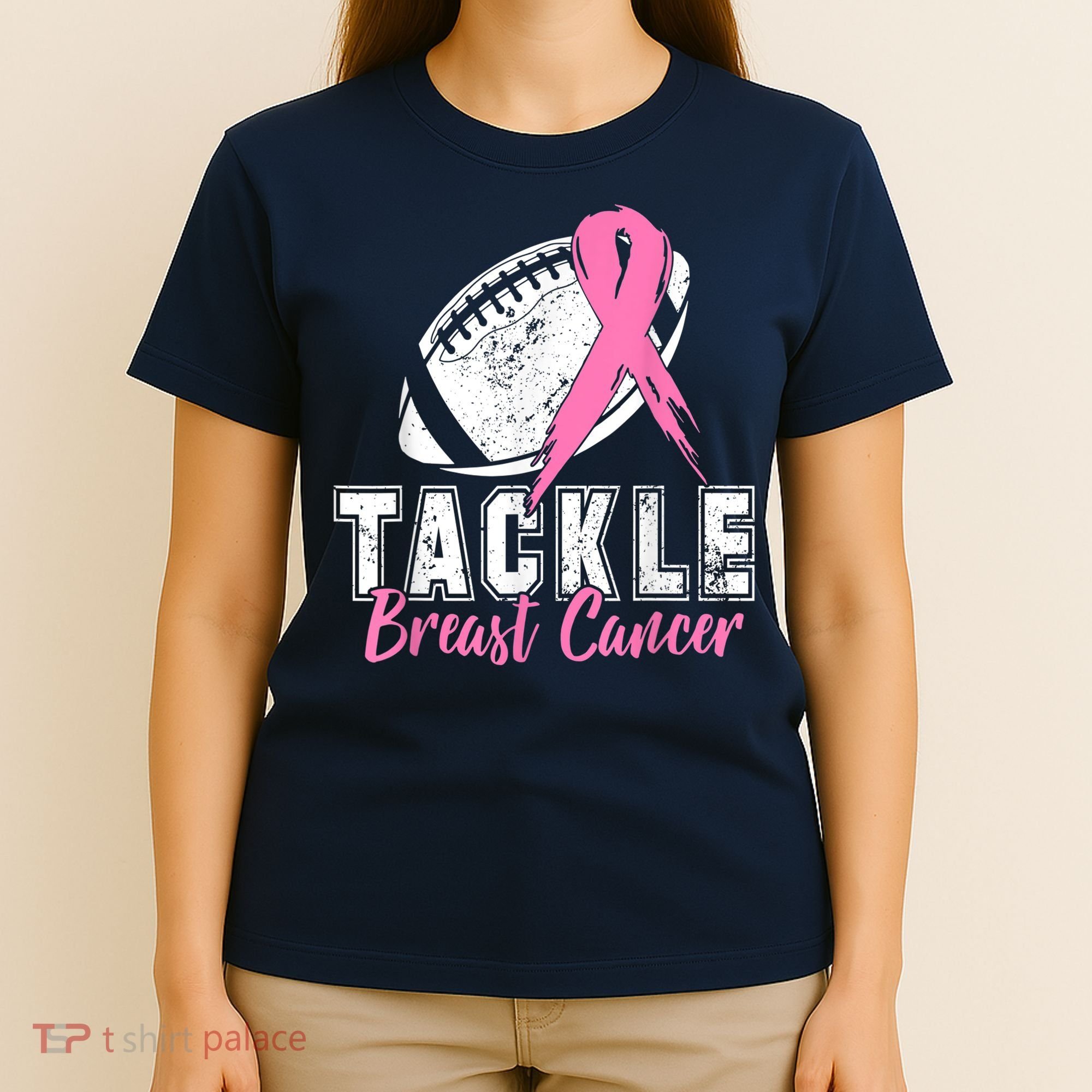 Tackle Football Pink Ribbon Breast Cancer Awareness T-Shirt