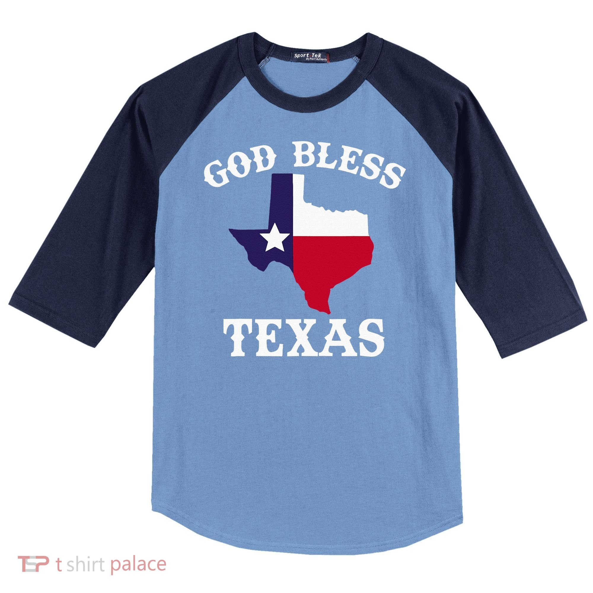 Texas Flag Patriotic Texan Pride God Bless Texas Raglan Baseball Sleeve Shirt
