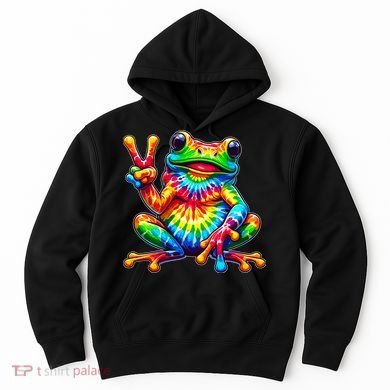 Tiedye Frog Peace Sign Hippie Hoodie