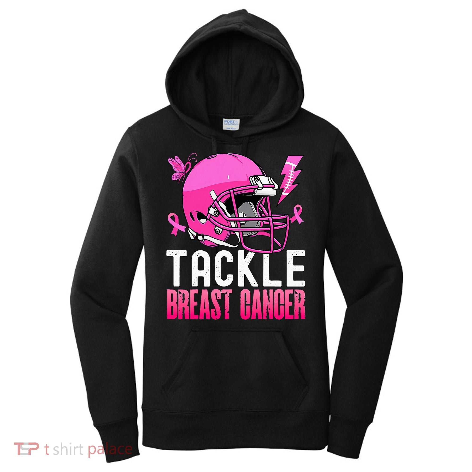 Tackle Football Pink Ribbon Breast Cancer Awareness Women's Hoodie