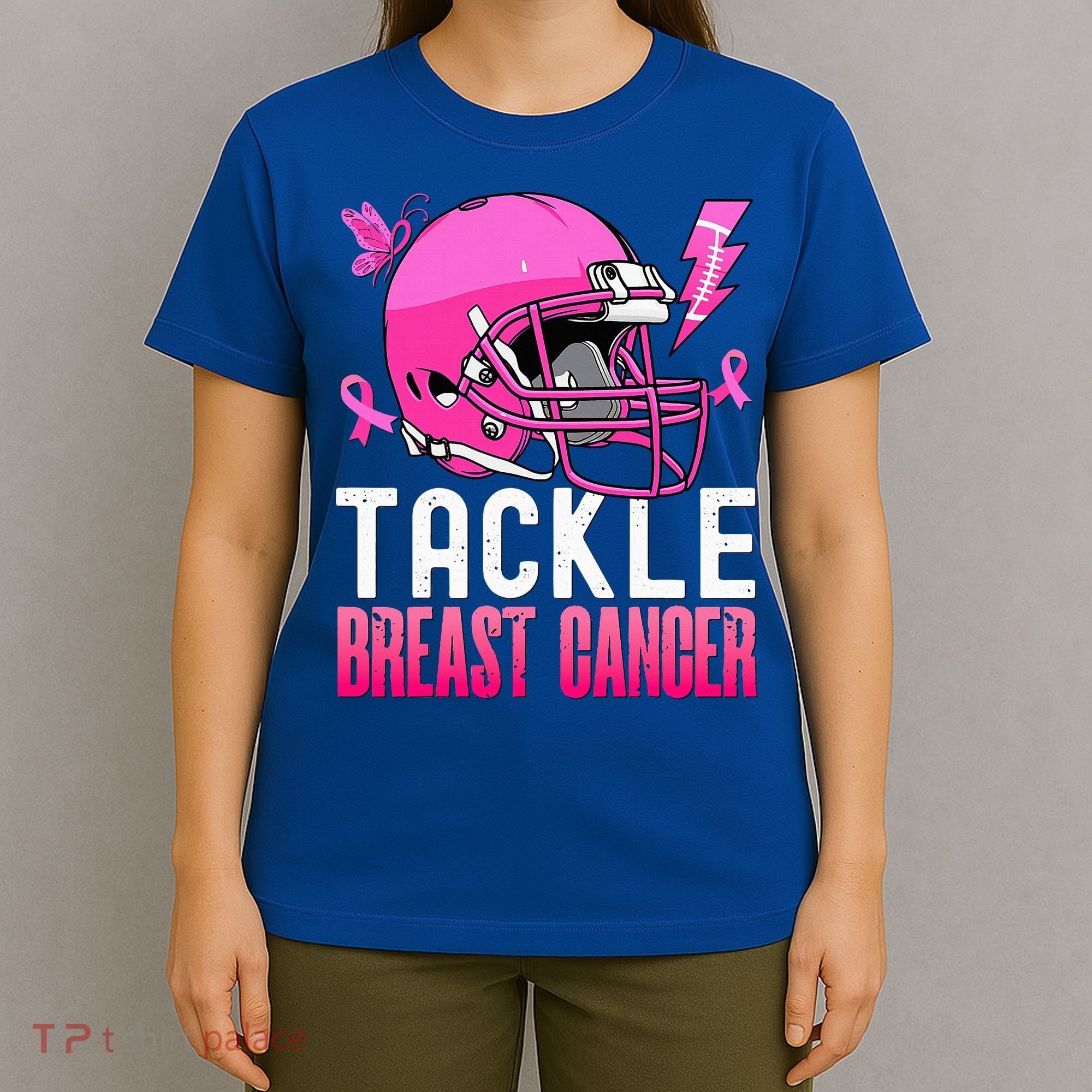 Tackle Football Pink Ribbon Breast Cancer Awareness T-Shirt