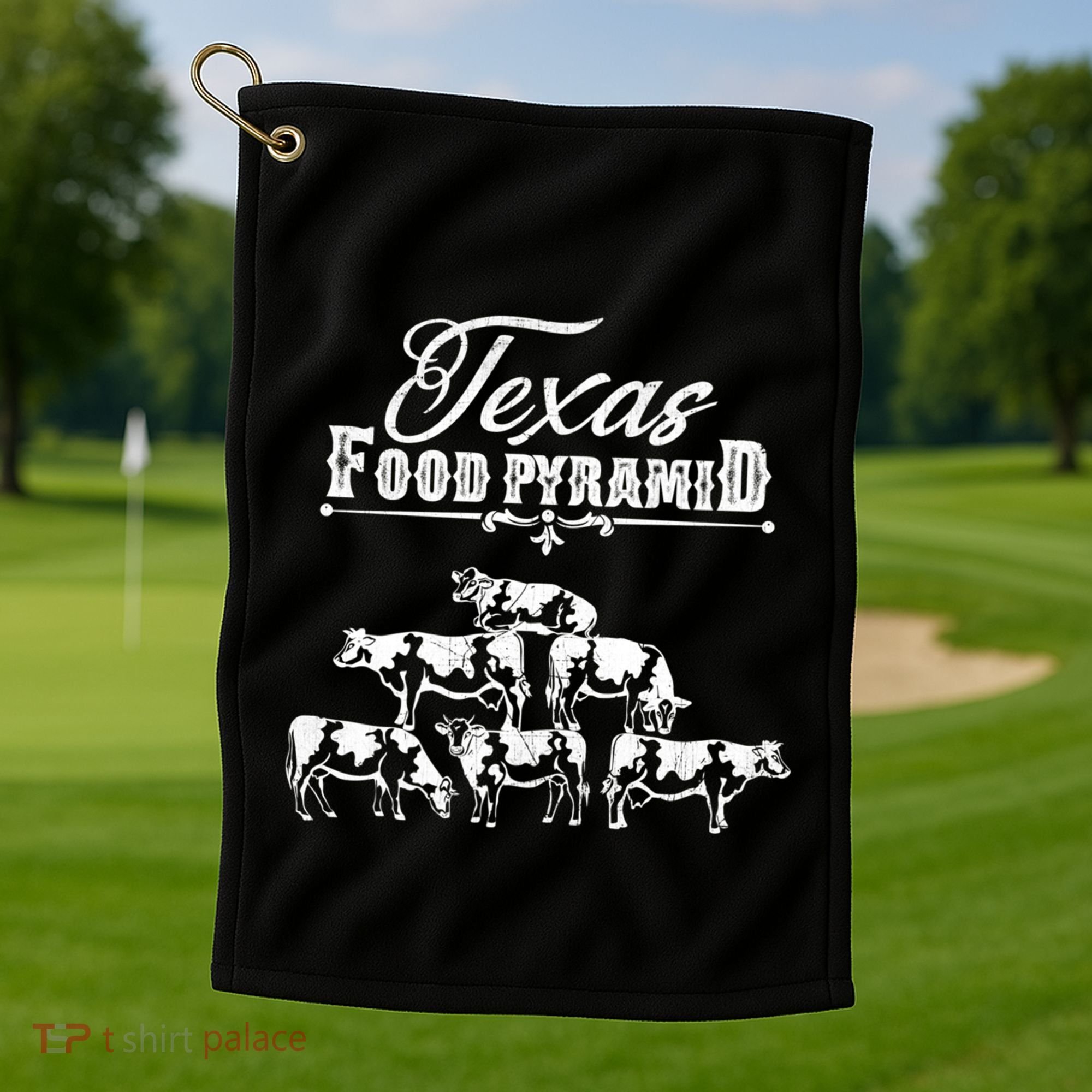 Texas Food Pyramid Funny Cow Pyramid Tee Gift Golf Towel